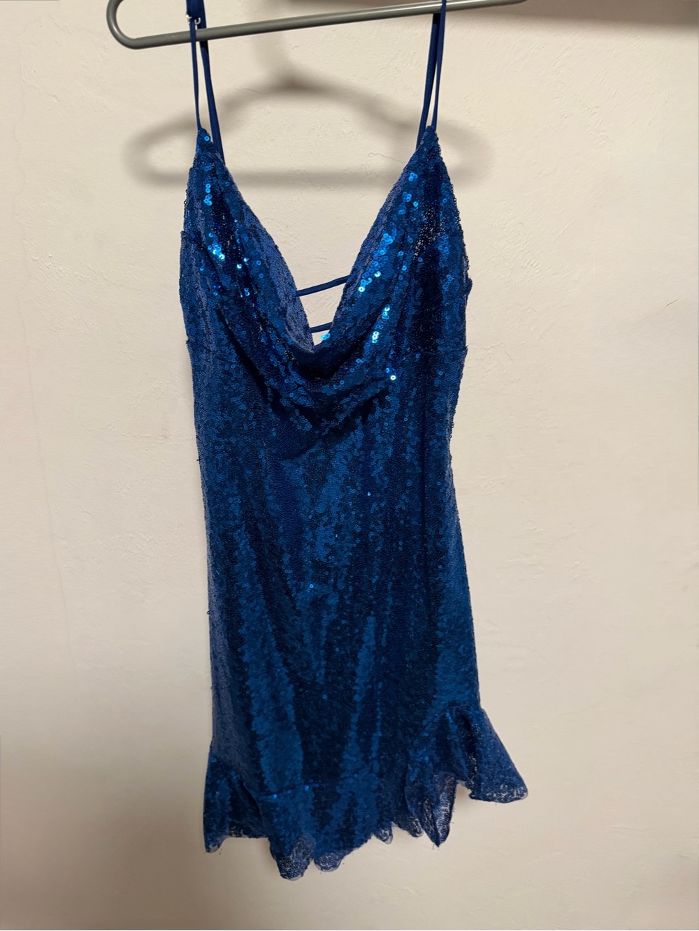 Blue Sequin Cowl Neck Slip Dress